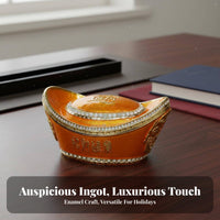 Ingot-Shaped Shaped Fortune Box Handmade Traditional Ingot Jewelry Box Closure Good Luck Sycee Container for Housewarming, Office Desk, Entryway