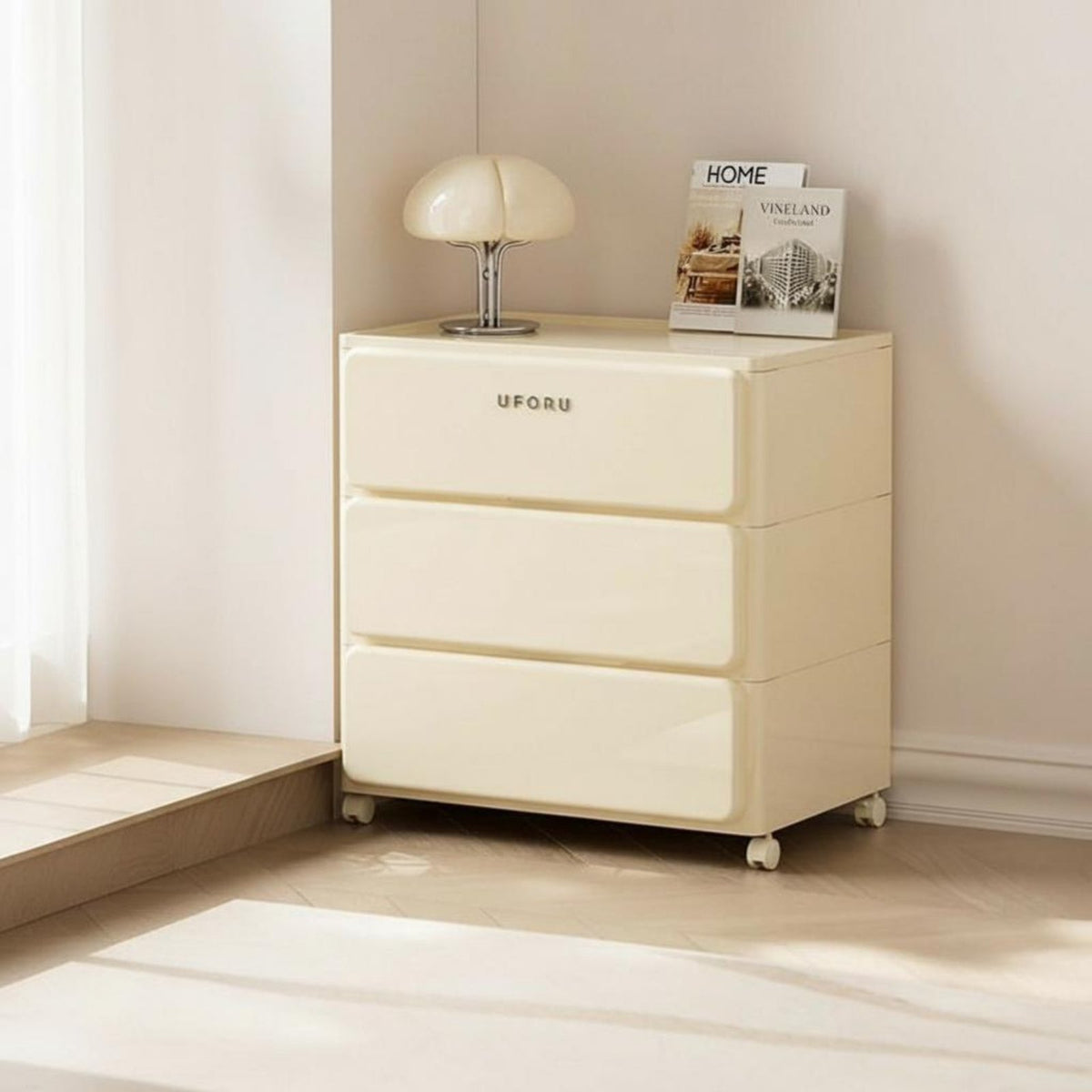 3-Tier Round Cabinet Light Luxury Aesthetic Round Multi-Tier Side Table Modern Design Raised Border Top for Homeowners