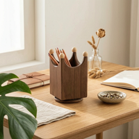 Revolving Pen Holder Compact Wooden Pen Cup Sturdy for Study, Vanity, Artists