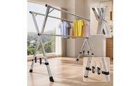 Stainless Steel Clothes Drying Rack Foldable Drying Rack with Shoe Hooks Telescopic Clothes Horse Expandable for Laundry Room, Balcony, Apartment