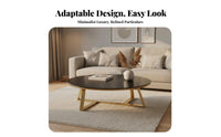 Sintered Stone Top Oval Accent Table Modern Design Living Room Furniture Minimalist Design Rounded Edges for Apartment Dwellers, Homeowners, Pet Owners, Lounge Area, Home, Office Lobby