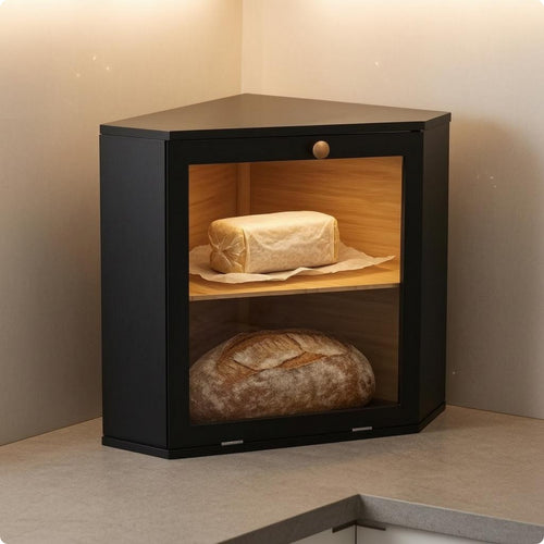 Corner Bread Box Fixed Shelf Corner Storage Box Countertop Wooden Bread Holder