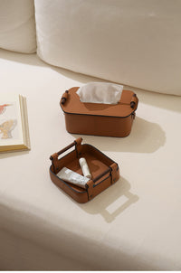 Oval Leather Tissue Box Cover for Tabletop