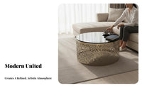 Circular Table with Floral Cutcarved Opening Base Marble Surface Round Pedestal Table Stable Build Adaptable for Residents