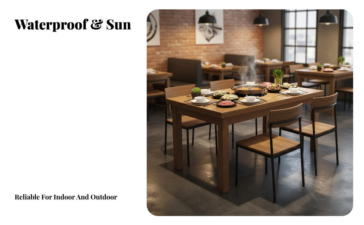 Easy to Clean Carbonized Wood Restaurant Table Thickened Tabletop Solid Wood Dining Table Stain Resistant Household Furniture Waterproof for Cafe Owners, Families, Homeowners, Quick-Service Shop, Cafeteria, Kitchen, Home