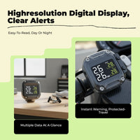 Motorcycle Tire Pressure tracking System, cordless TPMS, instant pressure and temperature alerts, waterproof, universal fit, easy installation