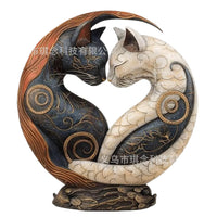 Black and White Cat Yin Yang Art Resin Craft Desk Decor