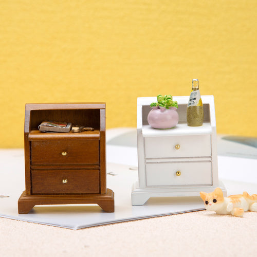 1:12 Dollhouse Simple Bedside Table with Drawer, Creative Multifunctional Storage Cabinet