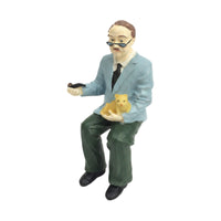 Pipe Detailed Dollhouse Man Figure Seated Elderly Man Figurine
