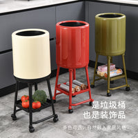 厂家直销轻奢高脚厨房垃圾桶 高光亮面免弯腰带轮移动桶 家用大容