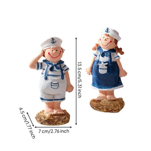2 Pieces Sailor Figurine Hand-Painted Nautical Figurine Textured Base