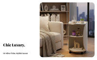 Wheeled Side Table Minimalist aesthetic Cylindrical Rolling Cabinet Space Saving