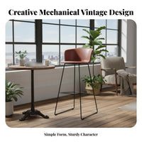 Metal Frame High Stool with Backrest Utilitarian Design Kitchen Island Stool Warehouse Design Built-in Footrest for Homeowners