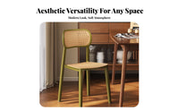Cane-Back Side Chair Stackable Indoor Seating Curved Backrest for Home Office
