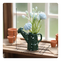 Miniature Watering Can Flowerpot Spring Atmosphere Miniature flower container Detailed 1:12 Scale Flower Arrangement for Hobbyists