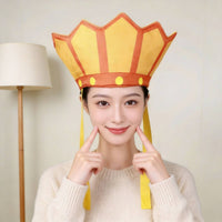 Performance Prop Tang Sanzang Hat Cartoon Design Chinese Monk Crown Yellow Pointed Crown Hat for Children, Cosplayers, Stage Performances, Festivals, Parties, Photo Shoots