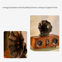 Vintage Speaker TF Card & USB Support Retro Gramophone Speaker Heavy Bass Mini Gramophone Music Player for Desktop, Living Room, Bedroom