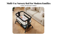 Multi-Functional Adjustable Bedside Sleeper Portable Design Wheeled Co-Sleeper Rocking Mode Baby Furniture Wheels with Locks for Newborns, Infants, New Parents, Travel, Bedroom, Living Room, Home
