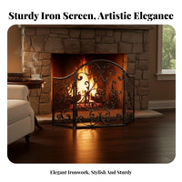 Ornate Scrollwork Design 3-Panel Fire Screen Freestanding 3-Panel Folding Screen Ember Guard Guard Fireplace Accessory Foldable for Homeowners, Interior Designers, Pet Owners, Living Room, Hearth, Indoors