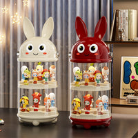 Cartoon Rabbit Rotating Display Box for Blind Boxes, Transparent Dustproof with Lid, Double Layer