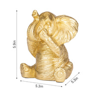 Sitting Elephant Statue Resin Gold Elephant Figurine Rounded Feet