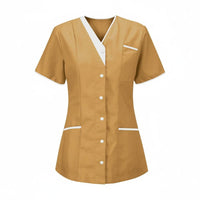 Short Sleeve Nurse Attire Shirt Contrast Trim Medical Top for Hospital