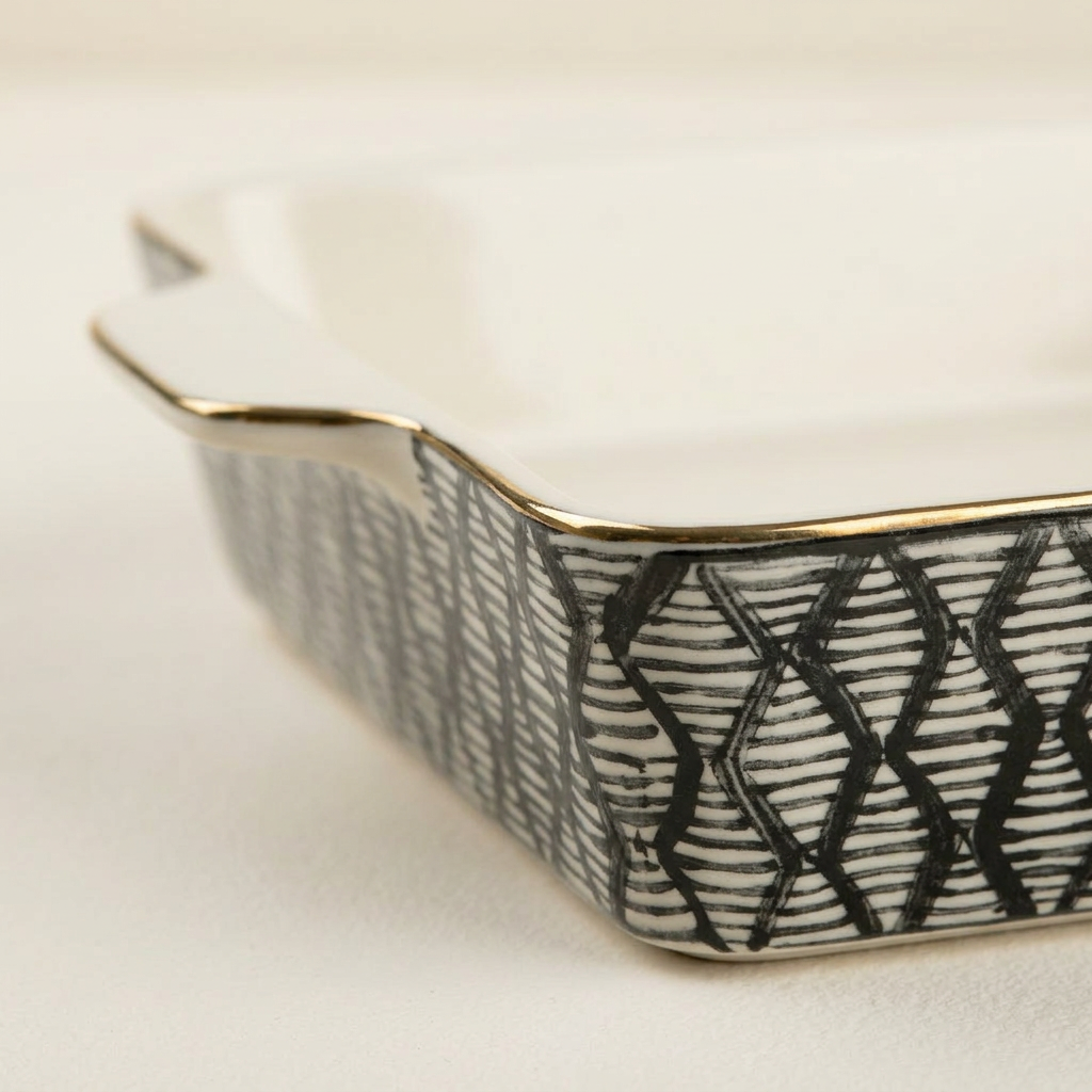 Geometric Pattern Oven to Table Dish, Stoneware Casserole Dish with Gold Trim, Modern Minimalist Serving Dish for Meal Prep, Air Fryer Dishware