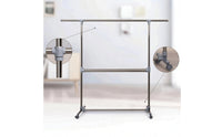 Adjustable Height Single Rod Clothes Rack Extendable Rolling Clothes Rack Space-Saving Heavy Duty for Balcony