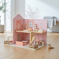Wooden Dollhouse Pretend Play Dollhouse with Furniture Sturdy Playhouse for Daycare