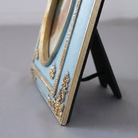 Valentines Picture Frame with Gold Trim, Ornate Blue Resin Photo Display, 4 Inch Square Tabletop Stand or Wall Hanging, Decorative Vintage Style