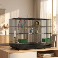 Bird Cage for Budgie Lovebird and Finch, Foldable Metal Wire Single Layer Indoor Outdoor Travel Enclosure with 10mm Bar Spacing and 2 Perches