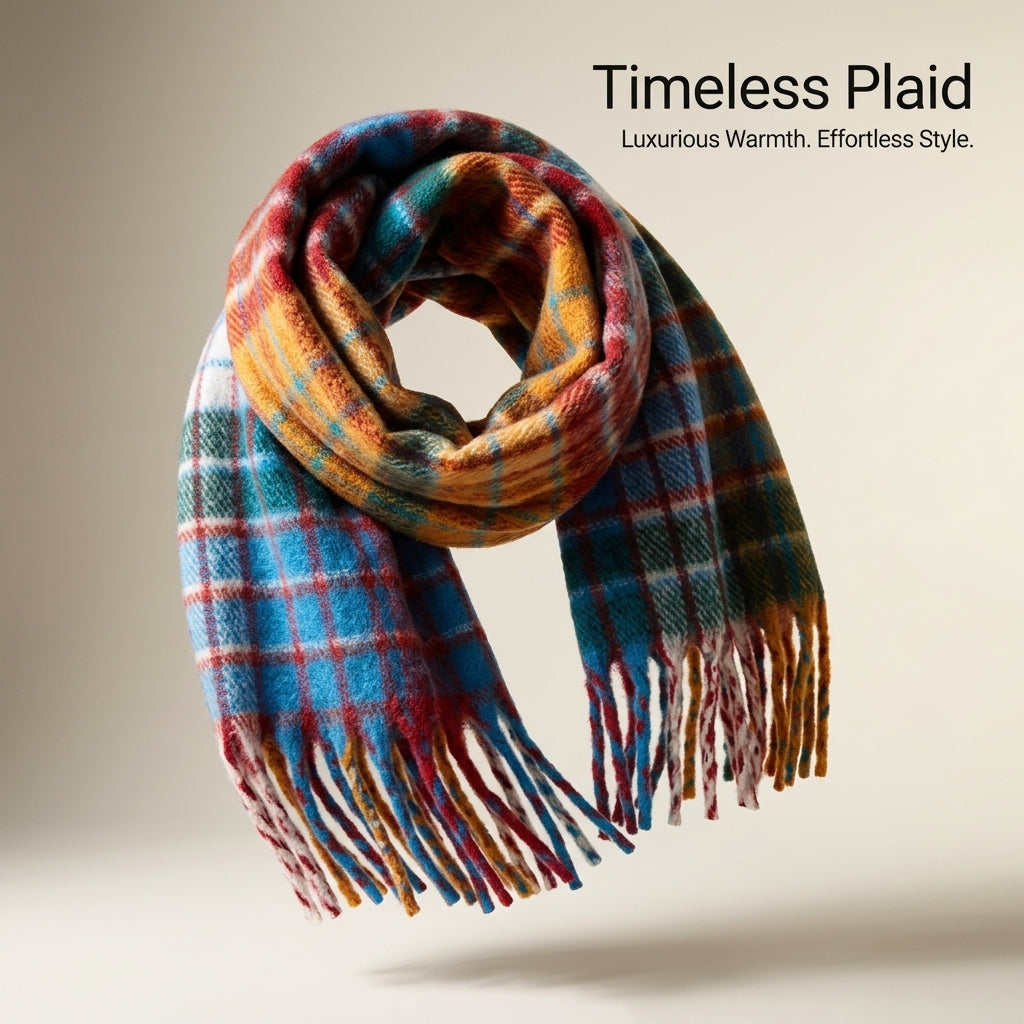 Plaid Scarf for Women, Faux Cashmere Feel Scarves with Tassels, Oversized Long Soft Warm Winter Shawl Wrap for Office Travel