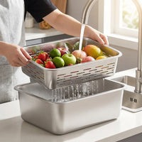 Stainless Steel Colander Set of 2, Rectangular Food Strainer with Slotted Holes, Kitchen Colander Draining Basket in Multiple Sizes for Home