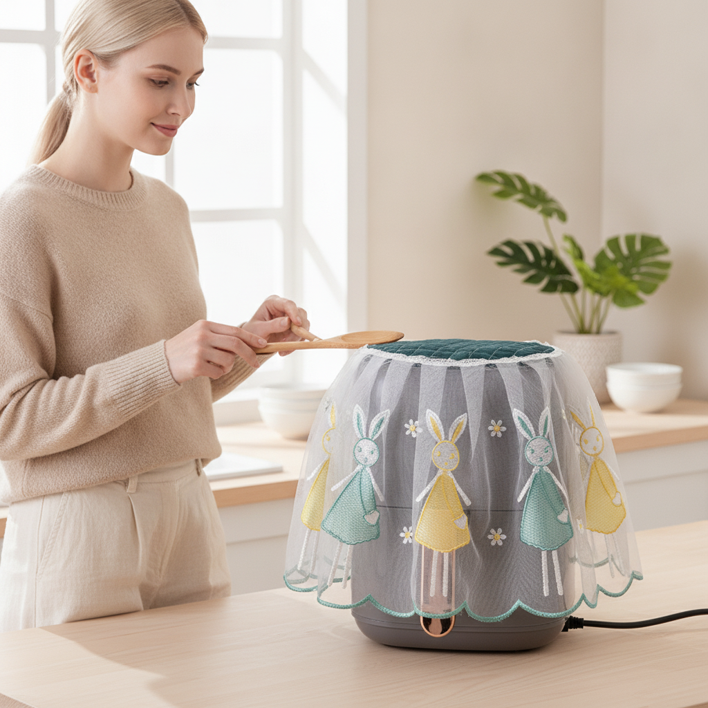 Air Fryer Dust Cover with Lace Embroidery - Waterproof Fabric Appliance Protector