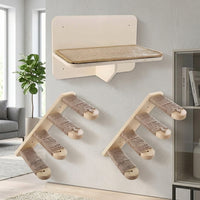 Wooden Cat Climbing Frame with Pole, Multi-Layer Furniture for Indoor Cats, Space Saving Wall Shelves for Multi Level Cat Climbing