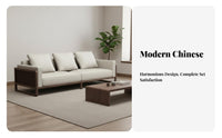 Minimalist Wooden Frame Couch New Chinese design Sofa Set tranquil Inspired Aesthetic Living Room Seating for Adults, Business Owners, Lounge, Study, Office