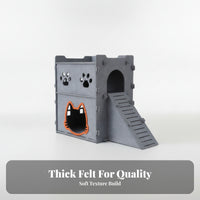 Enclosed Felt Cat House with Ramp | Paw-Print Cutout Openings, Cat Hideaway with Ramp, for Living Room