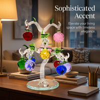 White Crystal fruit Tree Figurine with 6 Hanging Apples, Desktop Decoration Table Centerpiece, Ornament Gift Box for Collectors