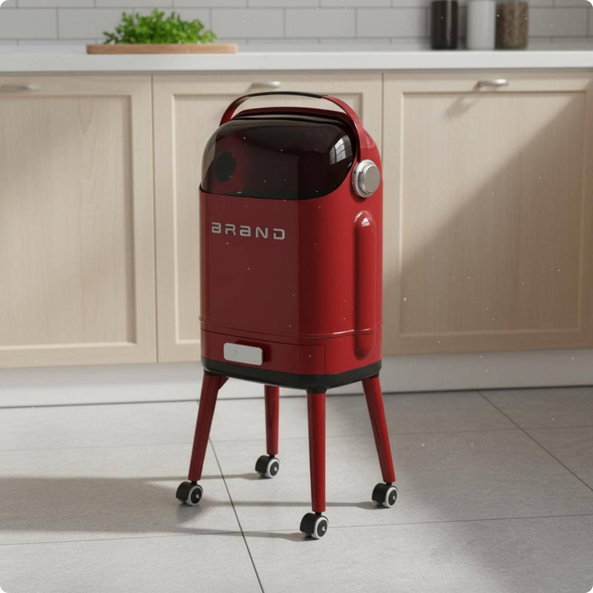 High-Leg Trash Can with Wheels Built-in Storage Drawer Large Capacity Waste Bin