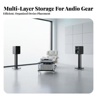 4 Pieces High-fidelity Equipment Stand Shock Absorbing Feet Audio Video Component Rack Vibration Damping Amplifier Component Shelf with Dense Fiberboard Shelves and Stainless Steel Pillars Suitable for Gift Giving Home Decoration Living Room Listening Spa