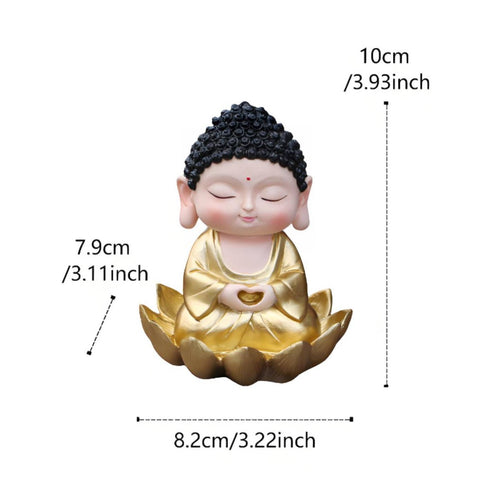 Golden Meditating Buddha Statue Cute Design Little Buddha Figurine for Desktop