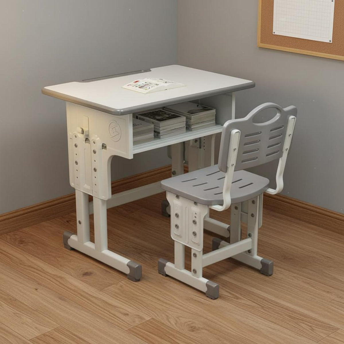 Ergonomic Design Children's Homework Table and Chair Rounded Corners Kids Desk and Chair Set Easy to Assemble Height Adjustable Study Table Pen Slot for Students, Home, Bedroom