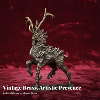 Brass Qilin Figurine Antiqued Finish Antique Qilin Decorative Piece Chinese Scaled Monster Deer Sculpture Good Fortune Symbol