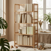 Bamboo Bookshelf Adjustable Slatted Bamboo Shelf Assembled Open Frame Bookshelf