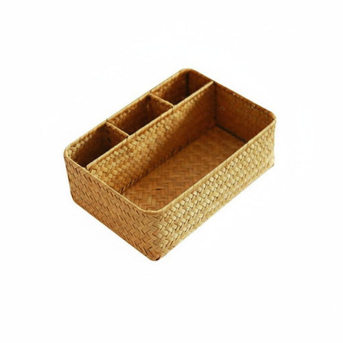 3-Section Woven Organizer Handwoven Design Desk organizer with Lid fand and tea lovers