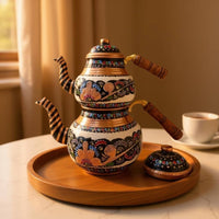 2 Pieces Nested Lidded Teapots Floral Engraving Decorative Item
