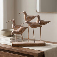 Wood Base Bird Ornament Rustic Metal Stem Bird Decor Distressed Room Decoration