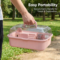 Hamster Cage with Wheel, Syrian Hamster Cage, Double Layer Spacious Tray, Portable Travel Case, Easy to Clean Rodent Cage