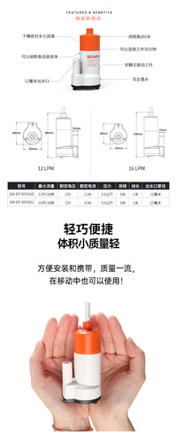 厂家批发12Vseaflo微型潜水泵便携式直流房车水泵食品级饮料泵