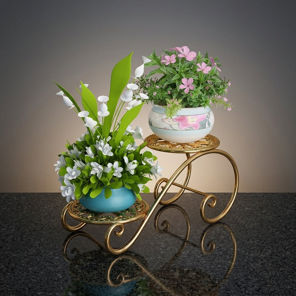 Plant Stand for Plant Stands Indoor Use, Two-Tier Metal Plant Pot Stand with Curved Scrollwork, Floor Standing Indoor Plant Holder